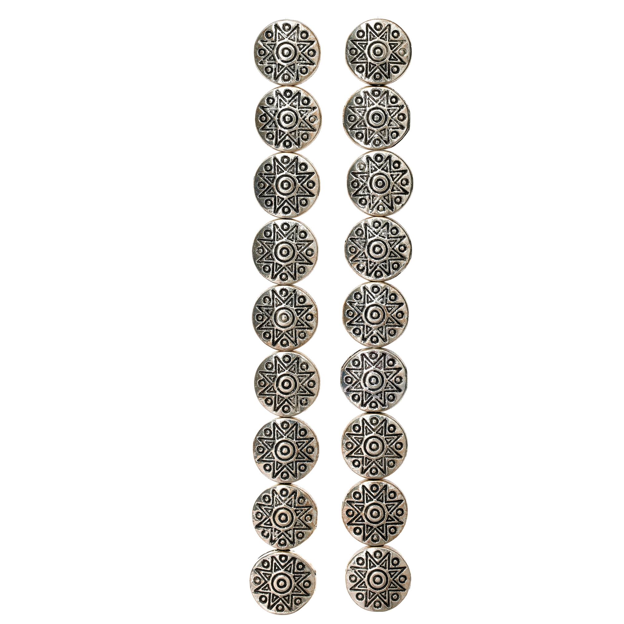 Antique Silver Carved Lentil Beads, 10mm by Bead Landing™
